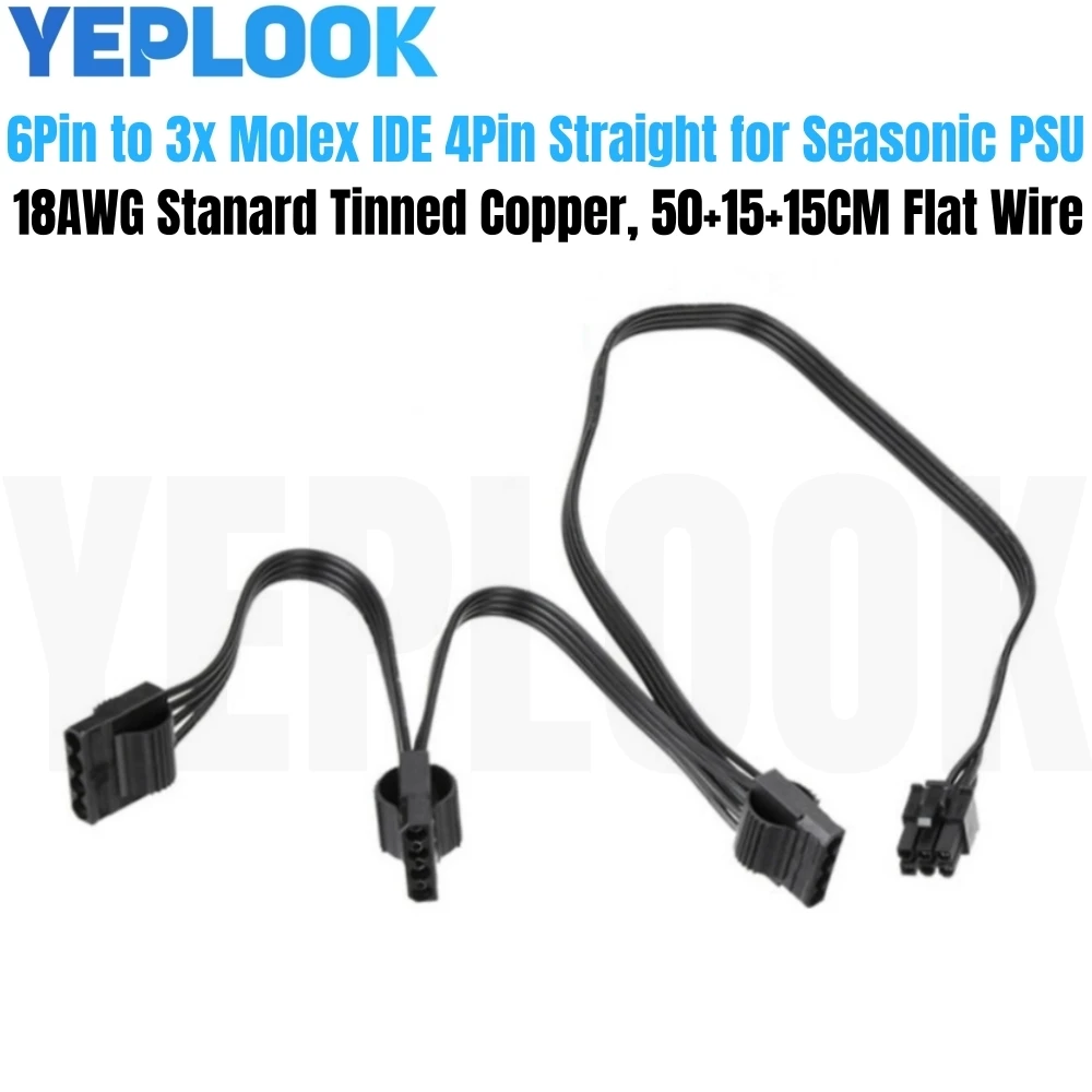 6PIN to 3x IDE 4PIN PATA PERIF Power Cable for Seasonic PRIME Ultra 1300W, 1000W, 850W, 750W, 650W