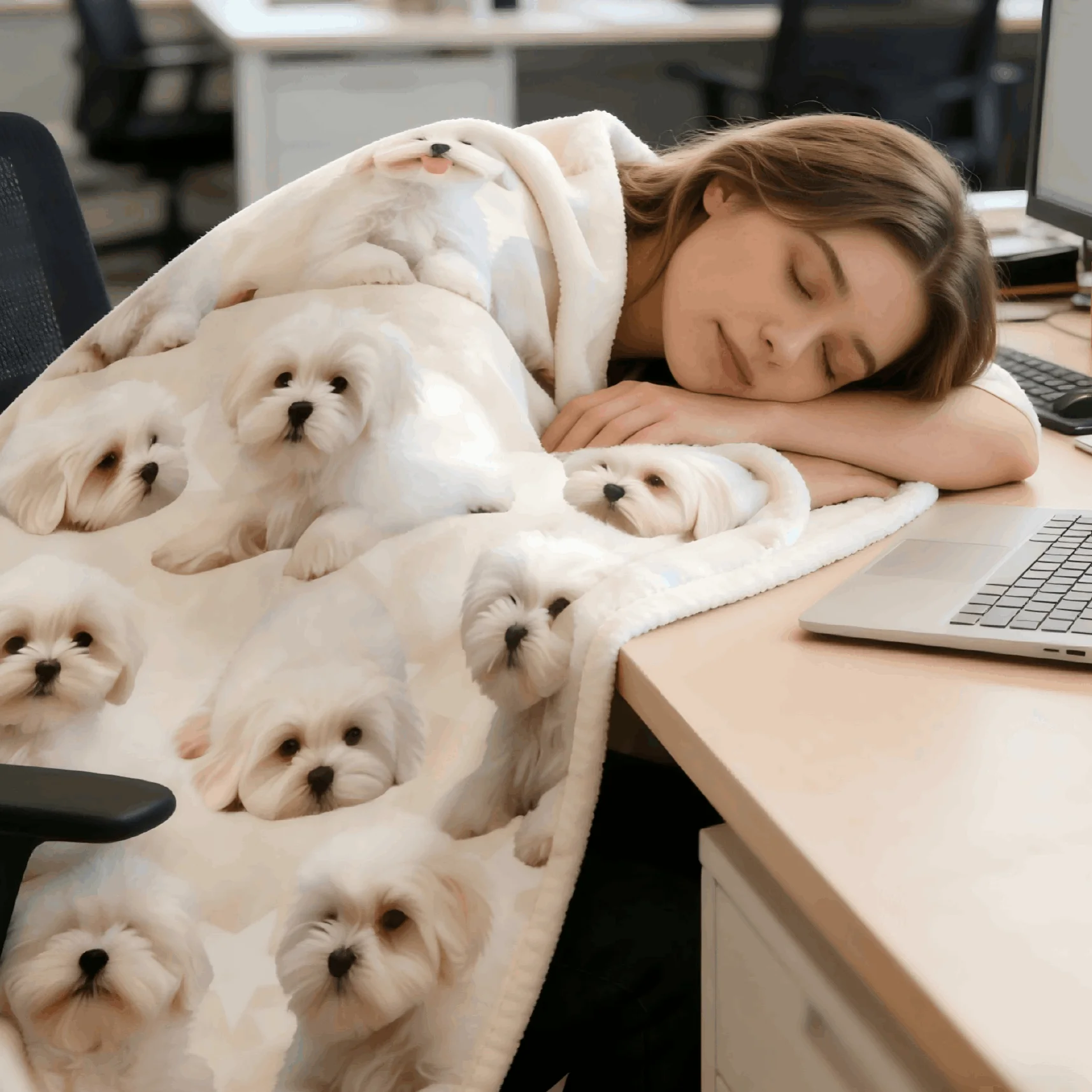 Cute Puppy Face Print Throw Blanket, All Season, Multi-use Nap Blanket for Home Dorm Office Sofa Bed