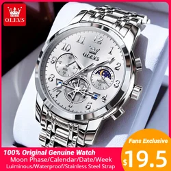 OLEVS 2900 Men Watch Multi-function Moon Phase Flywheel Number Dial Waterpoof High Quality Stainless steel Wristwatches Original