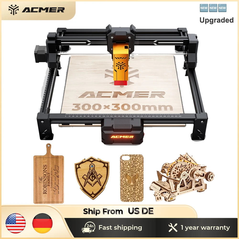ACMER S2 7W アップグレード可能なレーザー彫刻機 445±5nm 作業領域 300*300mm 彫刻機 彫刻可能な木材 レザー 金属用