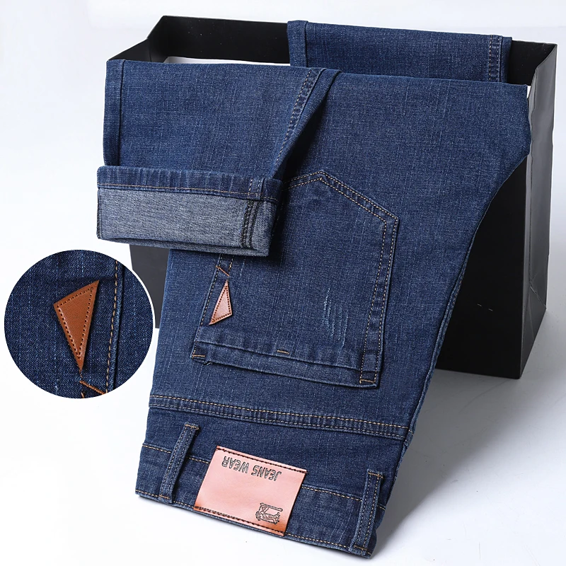 

Мужские модные прямые джинсовые эластичные узкие брюки, удобные и мягкие деловые повседневные джинсовые брюки, брендовая мужская одежда