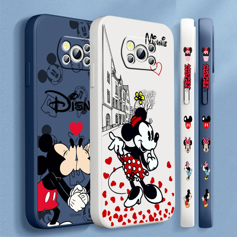 Disney Minnie Mickey Pink Liquid Left Rope For Xiaomi Mi Poco X5 X4 X3 M6 M5 M5S M4 M3 F5 F4 F3 C55 C40 Pro 5G TPU Phone Case