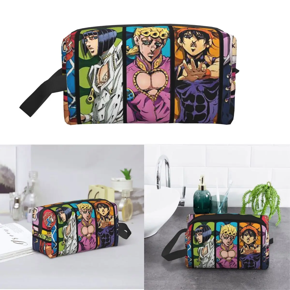 Jojo's Bizarre Adventure Logo Japan Anime Manga Makeup Bag Cosmetic Storage Dopp Kit Toiletry Cosmetic Bag for Women Beauty