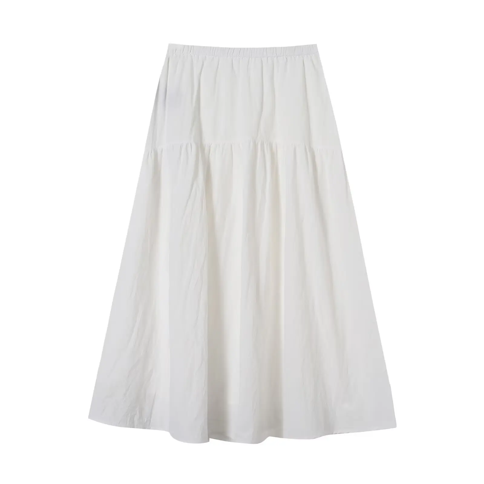 NINE ZAR Casual Versatile Loose Fit Elastic Waist Midi Length  Color Half Body Skirt Women's Fashion Polyester Fiber