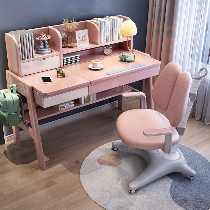 Study Pink Desk Minimalist Students Nordic Toddler Table Kids Writing Children Tavolino Bambini Con Sedie Children Furniture