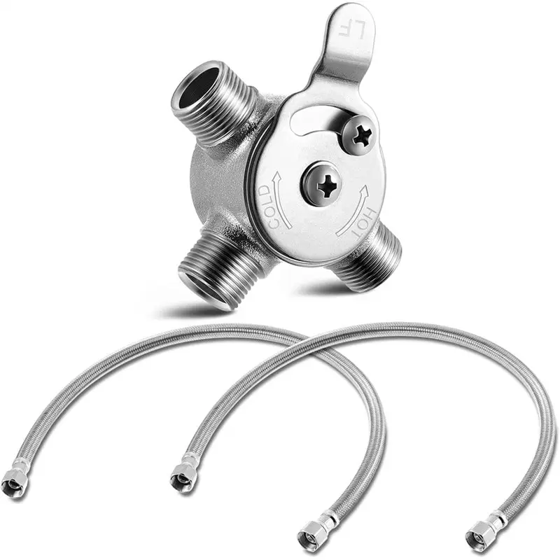 

ABBO-3/8" Manual Mixing Valve Hot Cold Water Temperature Mixer Thermostatic Mixing Val,With 2 Braided Faucet Connector