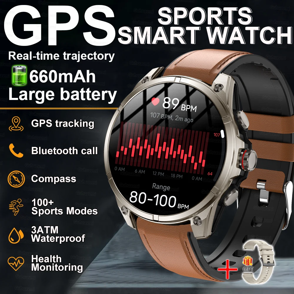 GUHUAVMI Neue Herren-Sport-Smartwatch, 50 Meter tief, wasserdicht, 1,43 Zoll AMOLED-Bildschirm, Gesundheitsüberwachung, Bluetooth-Anrufarmband 6