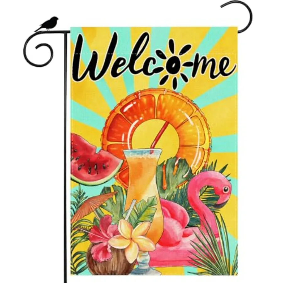 

Flamingo Swimming Ring Watermelon Beach Summer Garden Flag 12x18 Inch Double Sided Small Mini Yard Flag Outdoor Outside Holiday