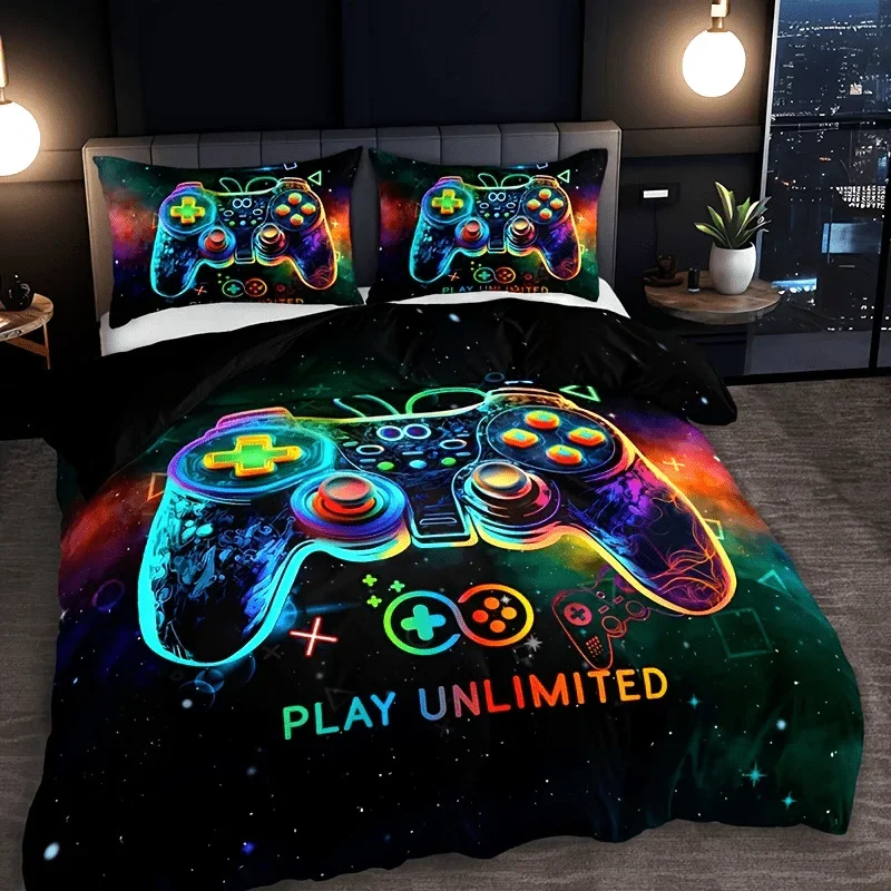 Game Console Duvet Cover Set For Boys Girls Kids Space Galaxy Gaming 3 Pieces Microfiber Gamer Bedding Teens Comforter Covers