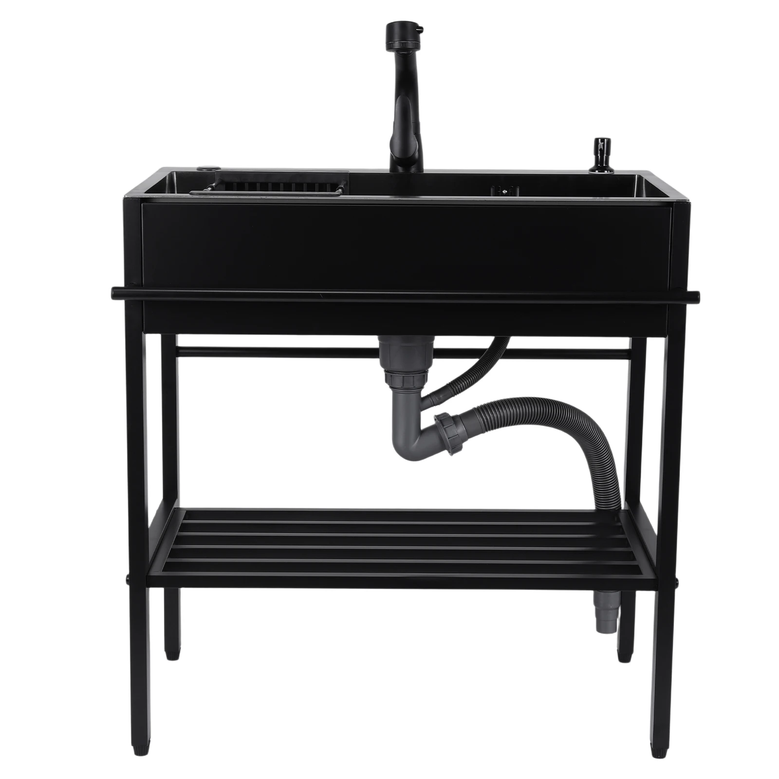 

Utility Sink with Cold and Hot Water Faucet Hoses and Drain Kit Free Standing Single Bowl Kitchen Sink for Restaurant Garage