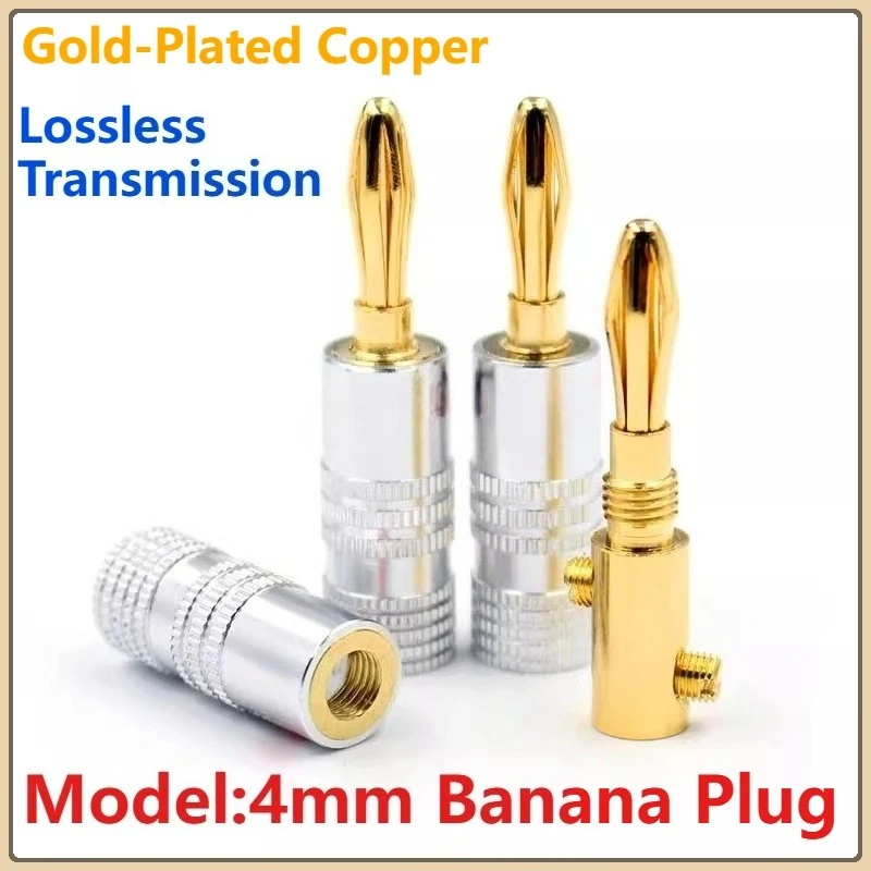 2PCS/4PCS Brass Loudspeaker Box Midcourse Fever Grade Fully Gilded with 4mm Banana Plug Solderless Horn Wire Plug