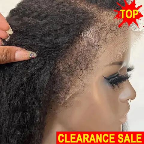 Pelucas de cabello humano con encaje Frontal HD, Pelo Rizado recto 13x4, bordes 4c, cabello de bebé transparente, prearrancado, 34"