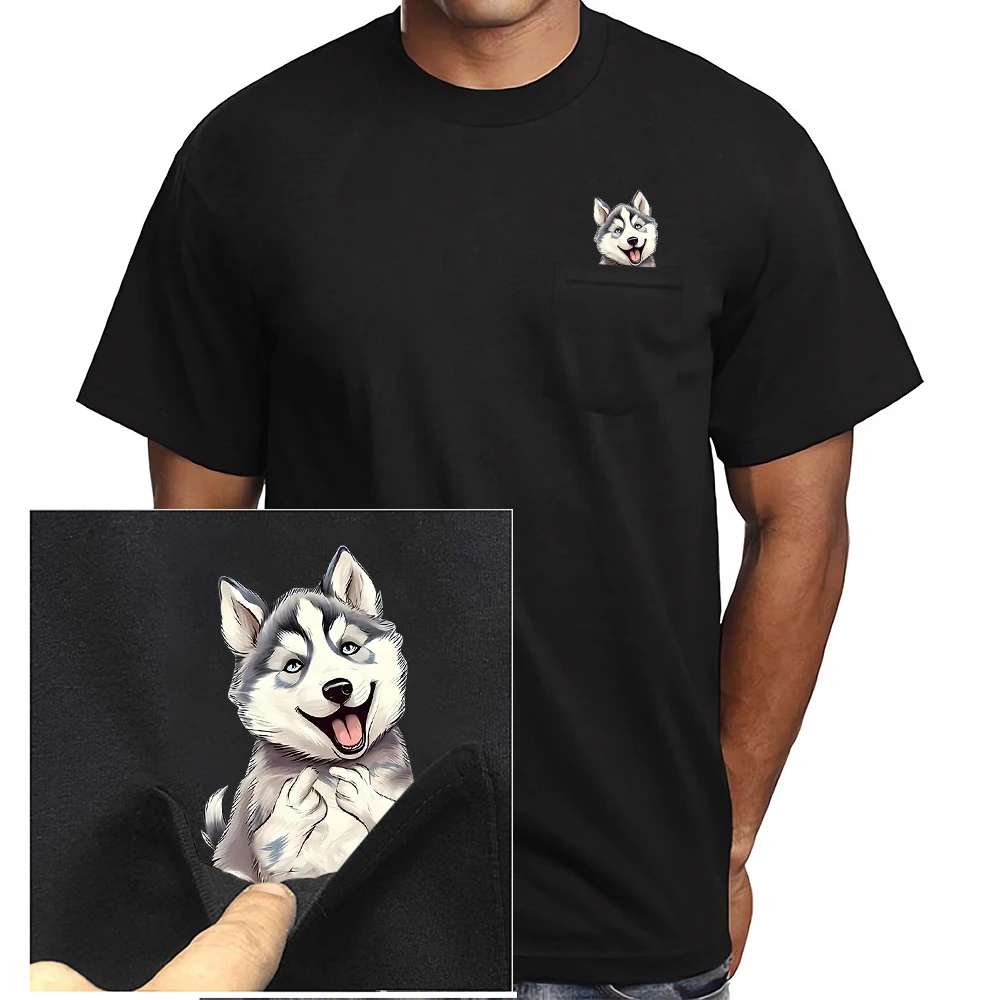 CLOOCL Siberian Husky Cotton T-Shirts Animal Dogs Double Middle Finger Printed Pocket T-shirt Women Clothing Short Sleeve Tees