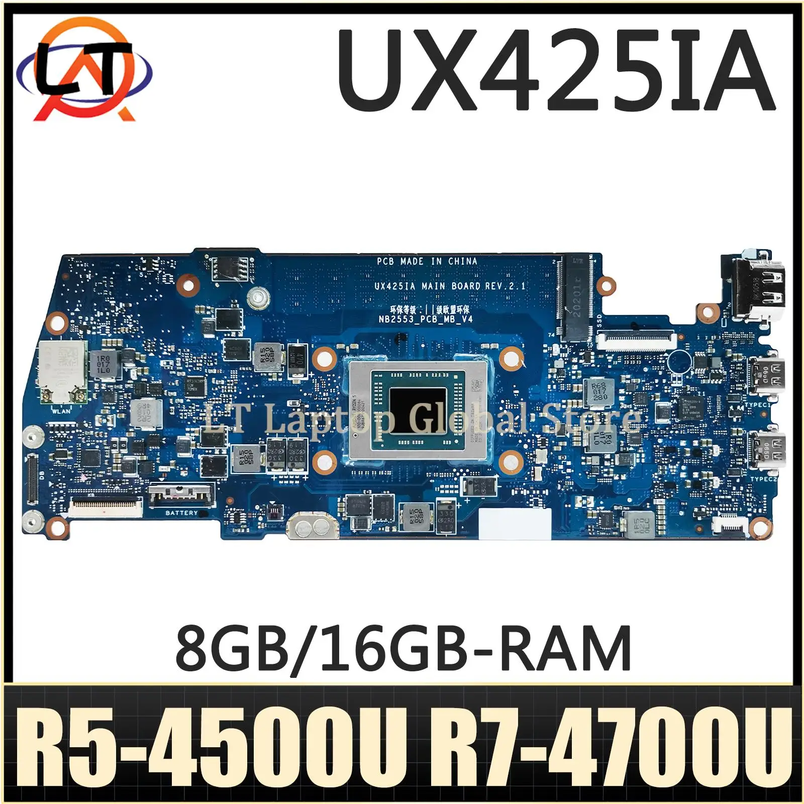 LT Laptop UX425IA motherboard For ASUS ZenBook UX425 UX425IA UX425I UM425IA Mainboard With R5-4500U R7-4700U CPU 8GB 16GB RAM