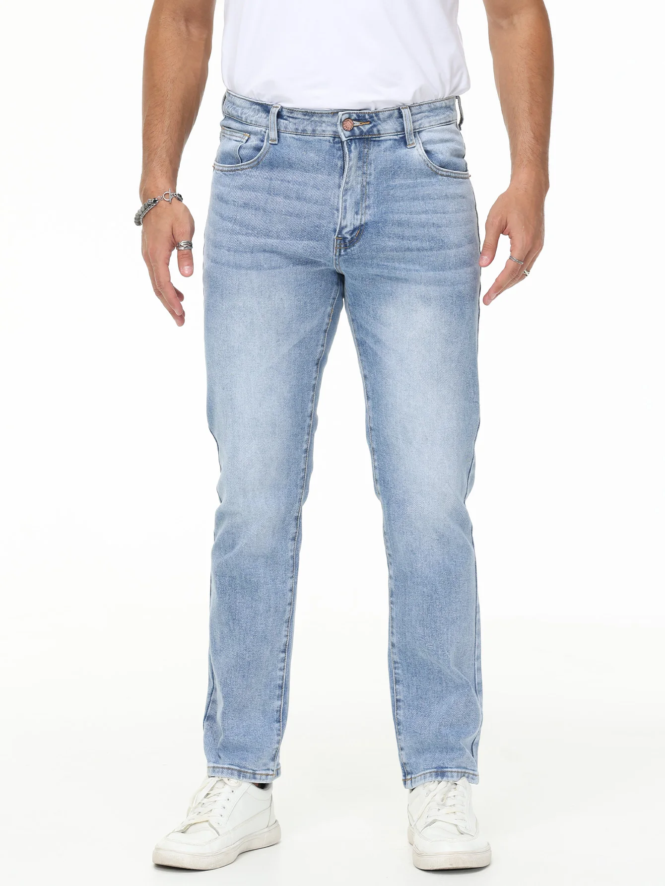 

Men’s Slim Fit Stretch Jeans Light Blue Wash Classic Basic Denim Pants Straight Leg Fashion Casual Trousers AllSeason Streetwear