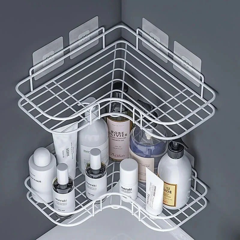 No Drill Wall Mounted Iron Bathroom Shelf Corner Shower Caddy Rustproof Storage Rack for Shampoo Cosmetics Organizer - view 4