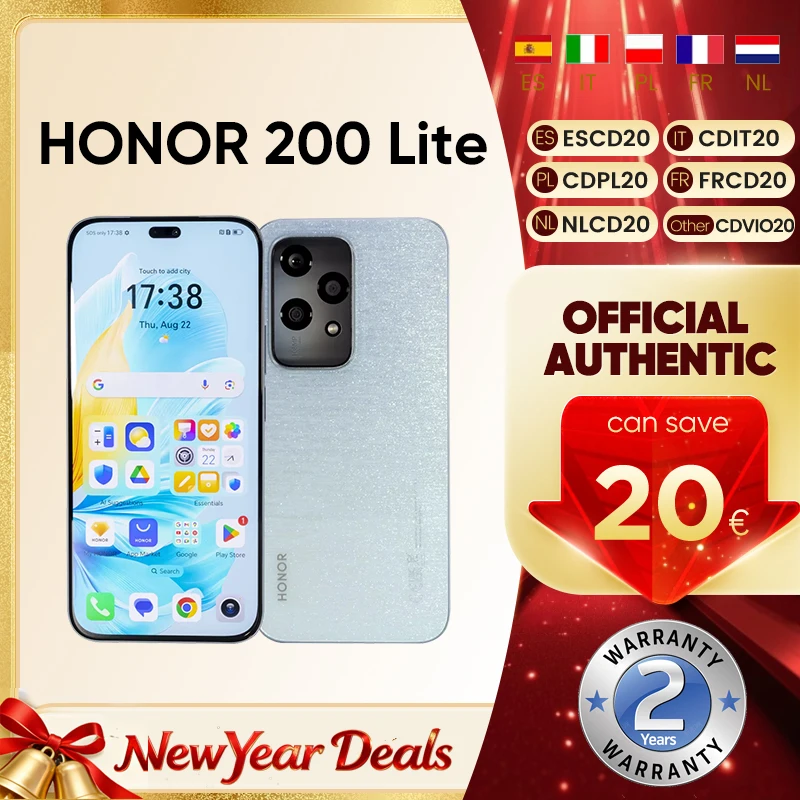 Version mondiale HONOR 200 Lite 5G Smartphone 8GB + 256GB MediaTek Dimensity 6080 AMOLED 6.7 "4500mAh 35W SuperCharge 108MP