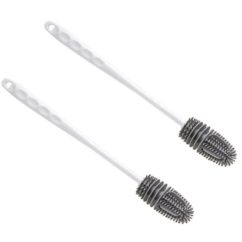 Bộ 2 Bàn Chải Làm Sạch Chai Thích Hợp Cho Chai Bia Cổ Hẹp Bàn Chải Silicon Có Thể Tái Sử Dụng Cho Bình Thể Thao, Trang Sức Giọt