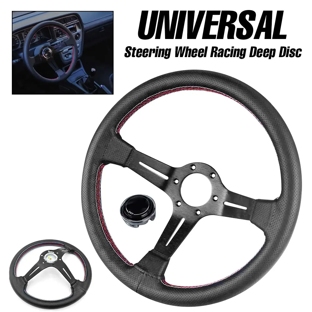 

Universal Classic Drift Racing Steering Wheel Microfiber Leather Rally Steering Wheel With Logo for most car 350MM 13inch