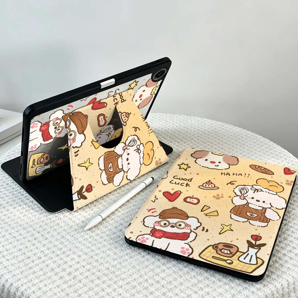 Cute White Dog Pattern For Samsung Galaxy Tab S11 S10 S9 S8 A11 FE Plus Ultra 360° Rotation Stylus Storage Tablet Case Soft
