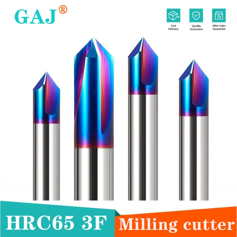 

Milling Cutter HRC65 60/90/120° Endmills Tungsten Steel Carbide Blue Nano Coating Chamfer Milling Cutter For CNC Machining Tools