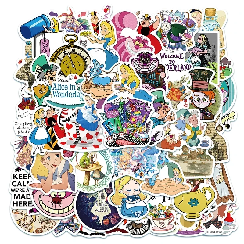 50PCS Disney Movie Alice in Wonderland Stickers Cartoon Graffiti Decals Laptop Phone Guitar Luggage Toy Sticker for Kids