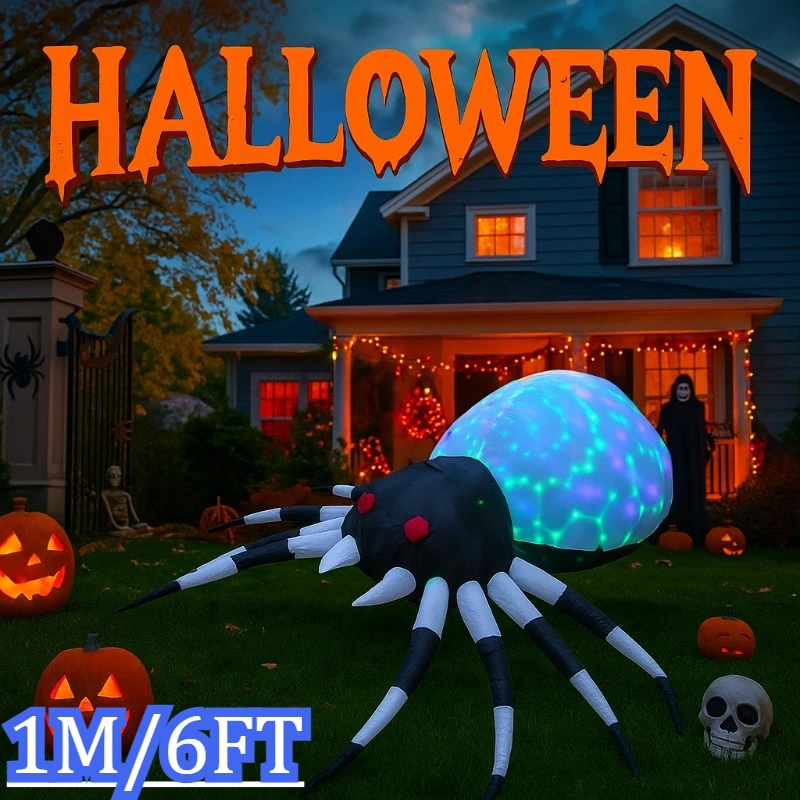 

6FT Outdoor Inflatable Halloween Spider with Magic Lights - Blow - Up Toy for Yard, Lawn and Courtyard Decorations