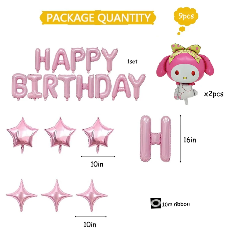 9 pz/1set Kuromi tema festa di compleanno palloncino Set buon compleanno Banner Foil palloncino Kawaii carino Anime decorazione del partito forniture