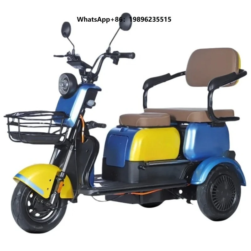 3-Wheel Mobility Scooter for Two People with Child Seat 1000W 60V Electric Tricycle 30km/h 30km Family Use 10 Grade 3h Charge