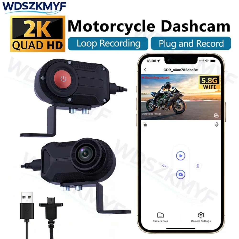 

2K HD Motorcycle Driving Recorder IP66 Waterproof WIFI Outdoor Riding Recorder Dashcam for Motorcycle Loop Recording Accessories