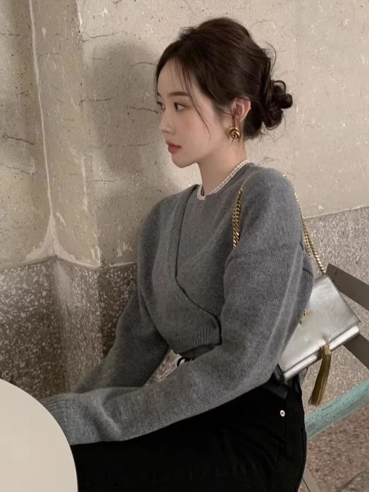 Chique gebreide trui set voor dames rond Ne Base Vest oulder Bared ort Sexy tweedelige herfst winter Faion pendelen Sle