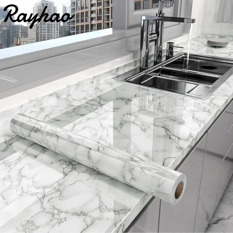 

Self-adhesive Films Desktop Renovation Decor Marble Pattern Kitchen Sticker Oil Resistant Heat-resistant Aluminum Foil Bottom