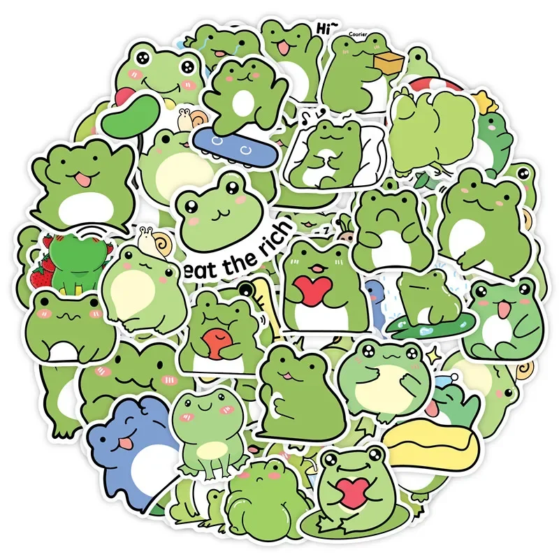 50Pcs Frog Stickers Cute Cartoon Vinyl Waterproof Stickers for Laptop Guitar Luggage Phone Hydro Flask Gift for Kids Teen Girls