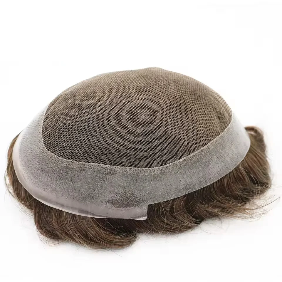 رجل أسترالي شعر مستعار دانتيل فرنسي متين مع بولي يوريثان حول باروكة شعر ذكر قابلة للتنفس خط شعر طبيعي 100% شعر بشري باروكات للرجال