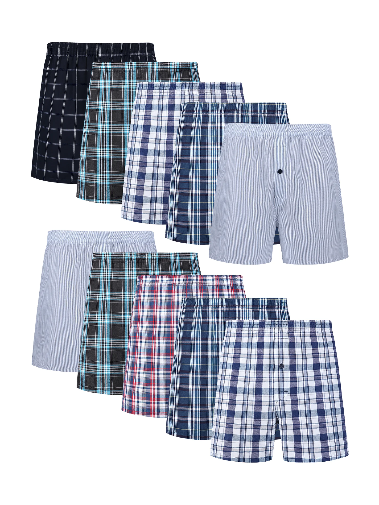 JupiterSecret 6/10pcs Men's Casual Plaid Cotton Boxer Shorts with Elastic Waistband and Button Men's Comfortable Boxer Underwear