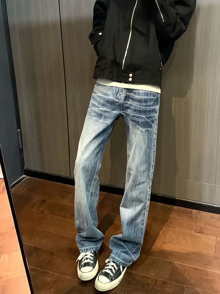 American High Street Lightning Pattern Flared Jeans Men's CleanFit Straight Leg Pants High-End Feeling Youthful Casual Jeans