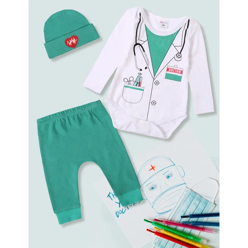 WU01 طفل طبيب زي الرضع الفتيات الفتيان الطيار الشرطة تأثيري الملابس مجموعة الوليد رجال الاطفاء التصوير الدعامة هالوين Jk5 *!