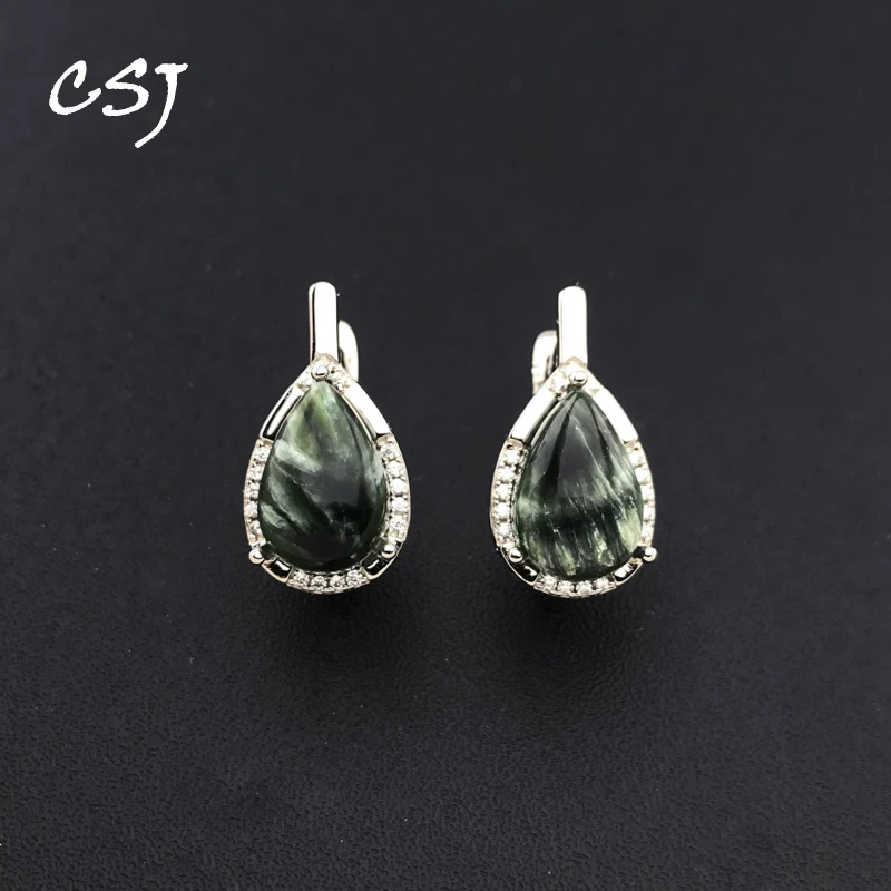 

CSJ Natural Seraphinite Earring 925 Sterling Silver Charoite 8*12mm fot Women Lady Wedding Engagment Birthday Jewelry Gift