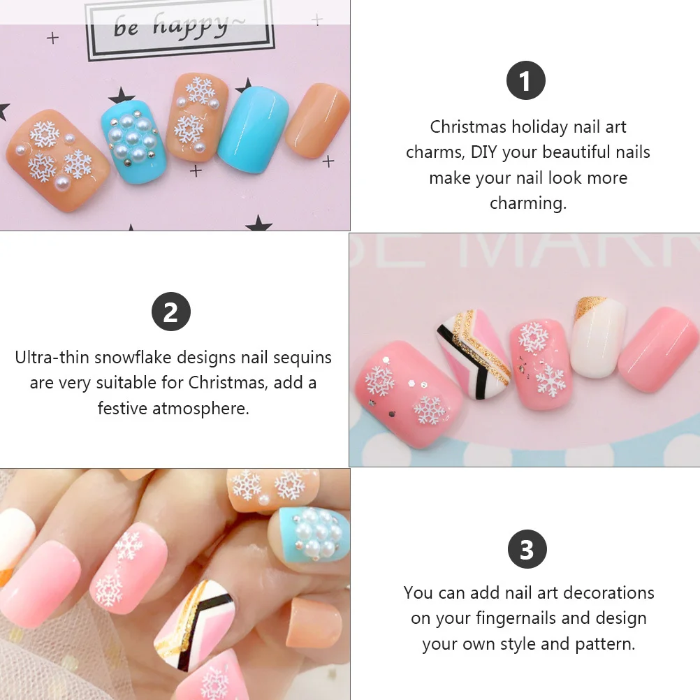 

3 Boxes Snowflake Nail Art Charms Christmas Manicure Sequins DIY Accessories Nail Stickers Decorations Festive Nails