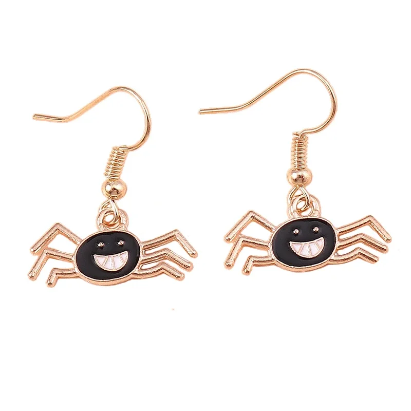 Black Spiders Pendant Earring for Women Cute Terrifying Quirky Halloween Alloy Enamel Funny Christmas Jewelry Gift