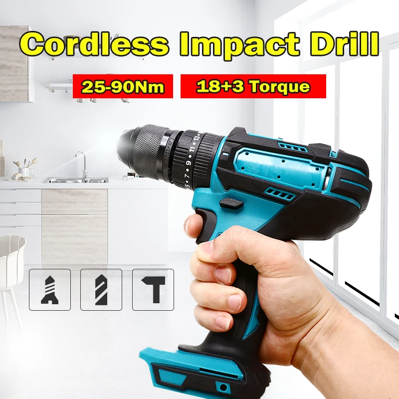 

18V 3 in 1 Electric Cordless Impact Drill 13mm Rechargable Electric Screwdriver Drill For Makita Battery Power Tool