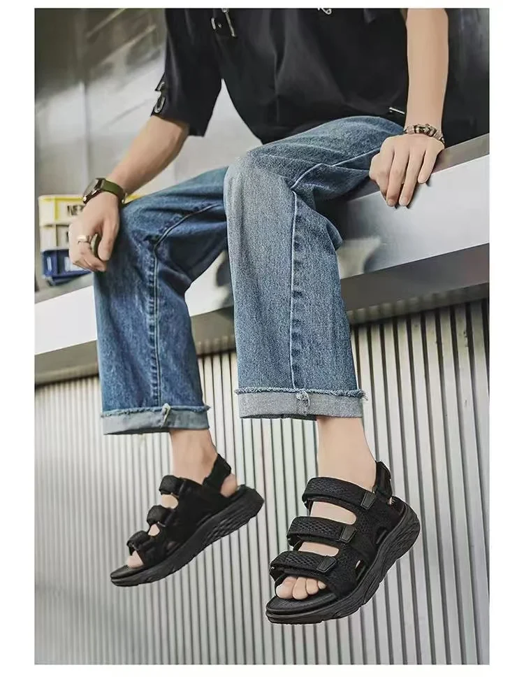 2024 New Men's Summer Mesh Big Size Casual Sports Sandals Thick Sole Non Slip Dual Purpose Outdoor Beach Sandals Slippes