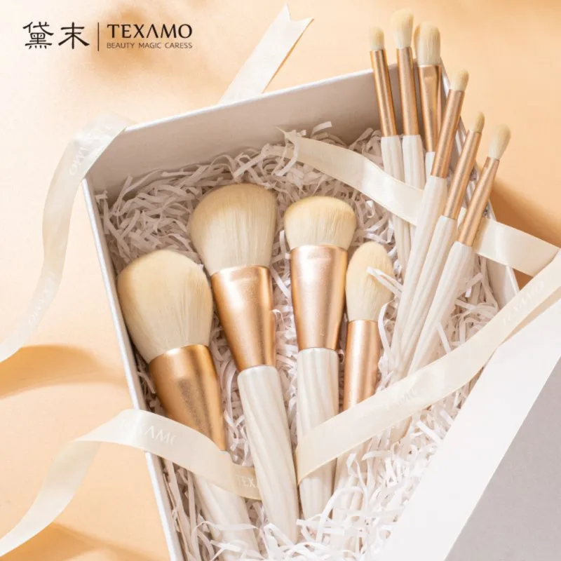 Texamo/Daimoxiaobai 10 ピース シェル パターン メイクアップ セット コンプリート ビューティー ブラシ ギフト ボックス