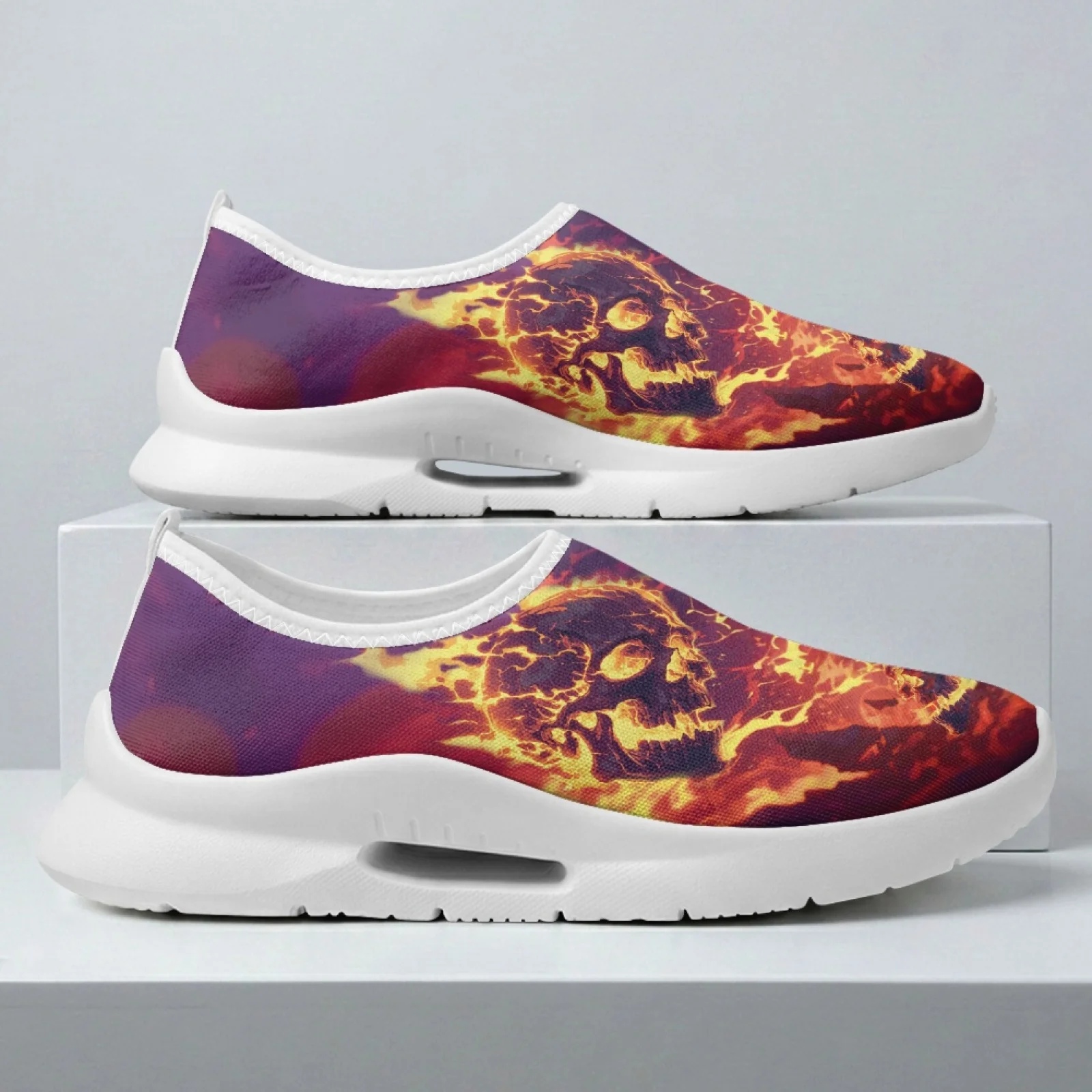PENSTROLL Fire Skull Print Classic Nurse Shoes for Women Running Mesh & EVA Casual Shoes Walking Shoes