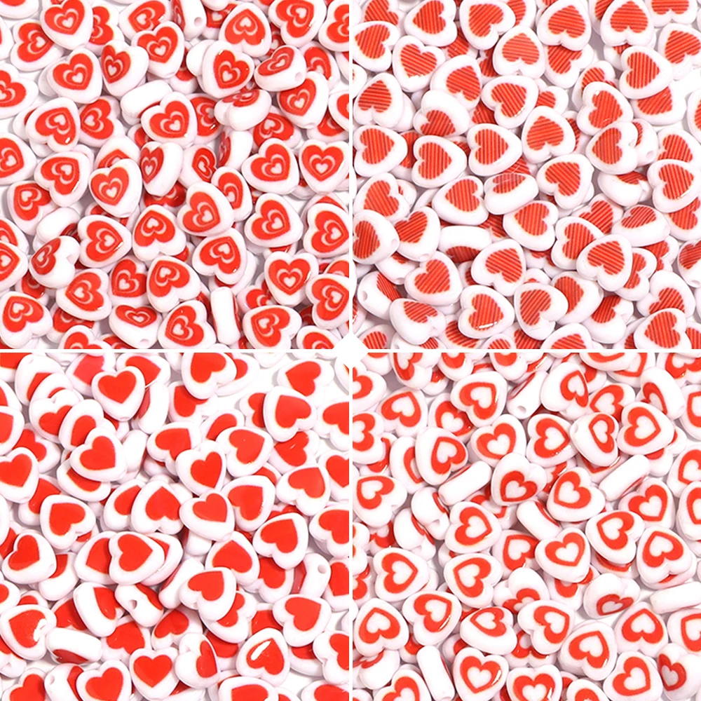100 teile/los Acryl Herz Perlen rote Serie 8mm Spacer lose Liebe Perle für Schmuck machen DIY Halskette Armband Zubehör