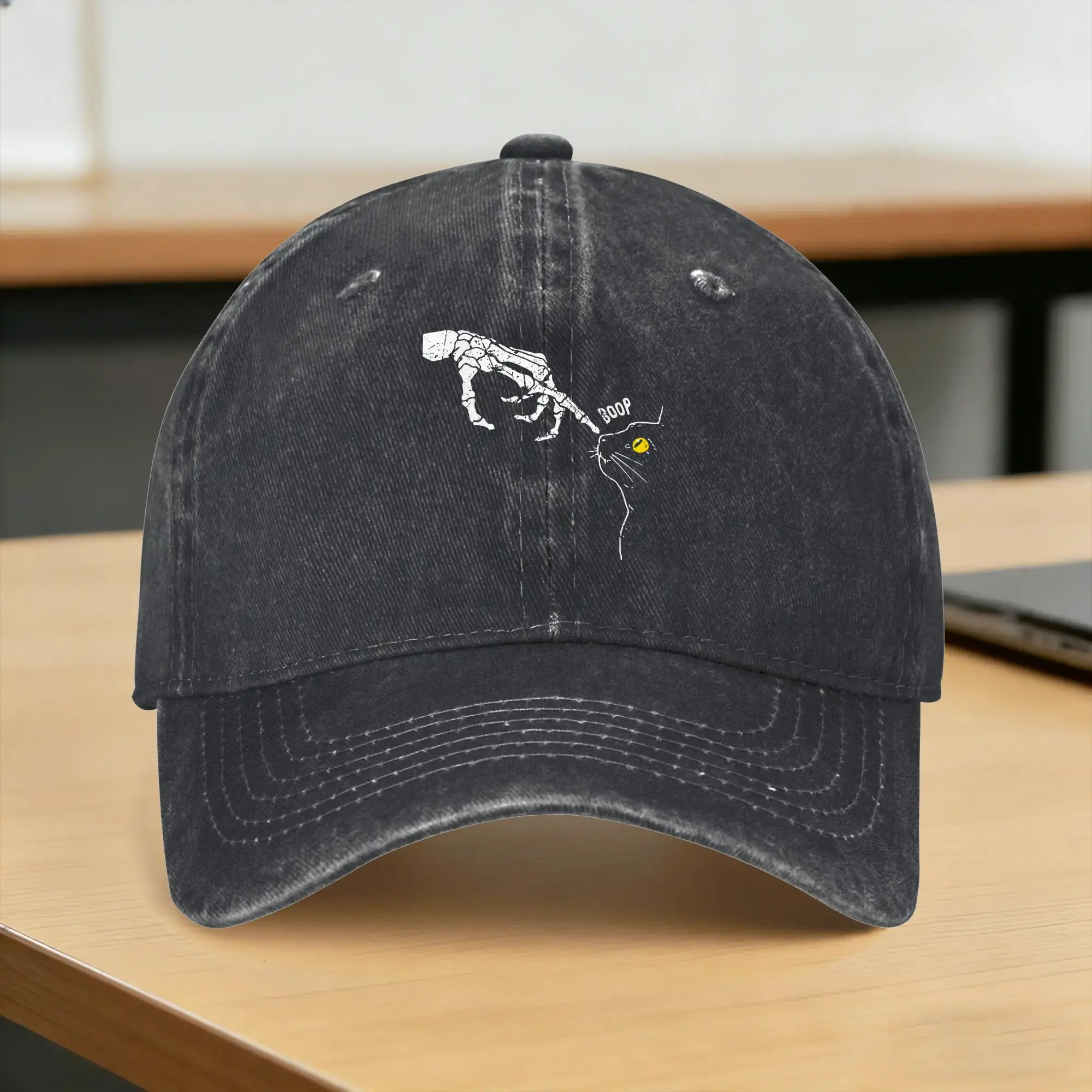 Washed Baseball Cap Cat Black Lover Skeleton Hand Boop Funny Halloween Summer Hip Hop Hats For Unisex Sports Sun Snapback Cap