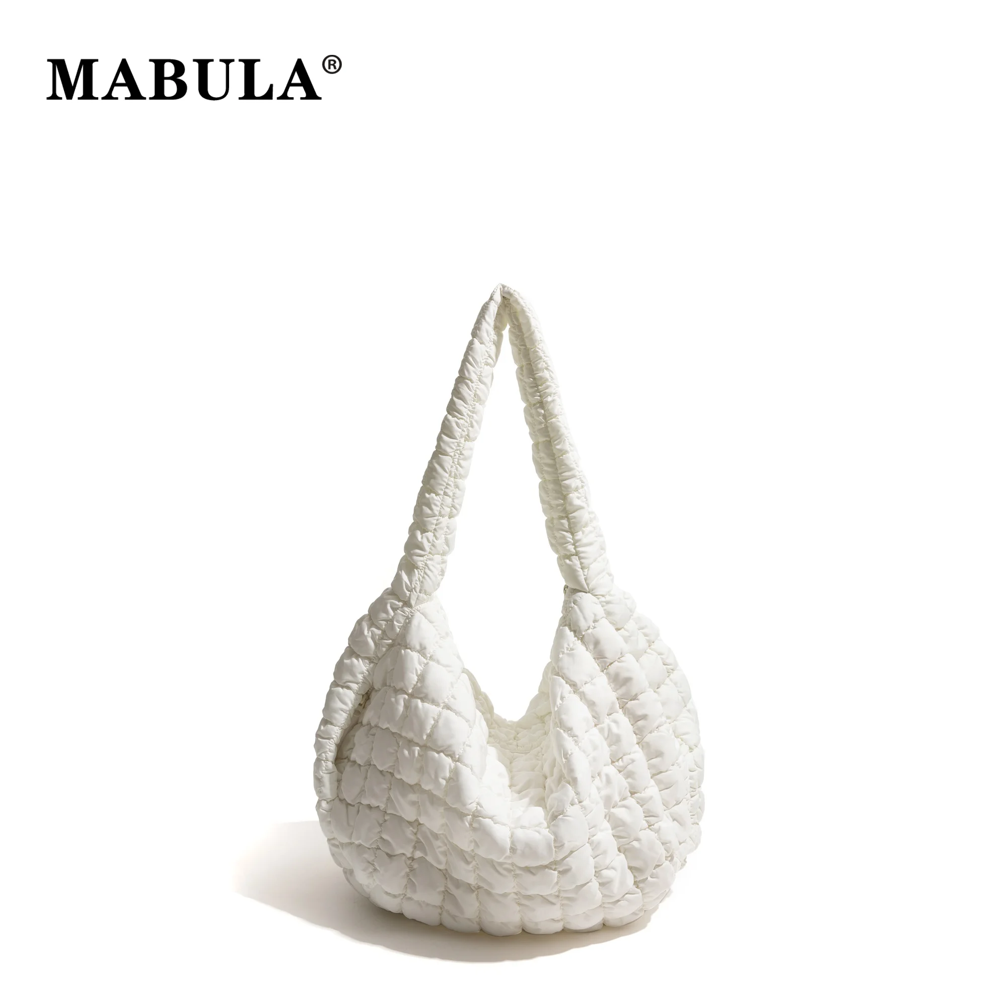 

MABULA Korean Style Bubble Cloud Shoulder Bag Padded Down Quilted Solid Color Large Capacity Shopping Purse Lady Cute Travel Bag