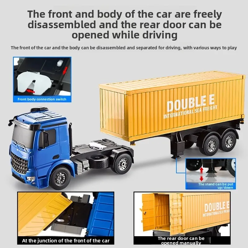 Double Eagle Remote Control Container Truck Tractor Trailer Engineering Vehicle Toy Model Transport Semi Trailer Gift for Kids