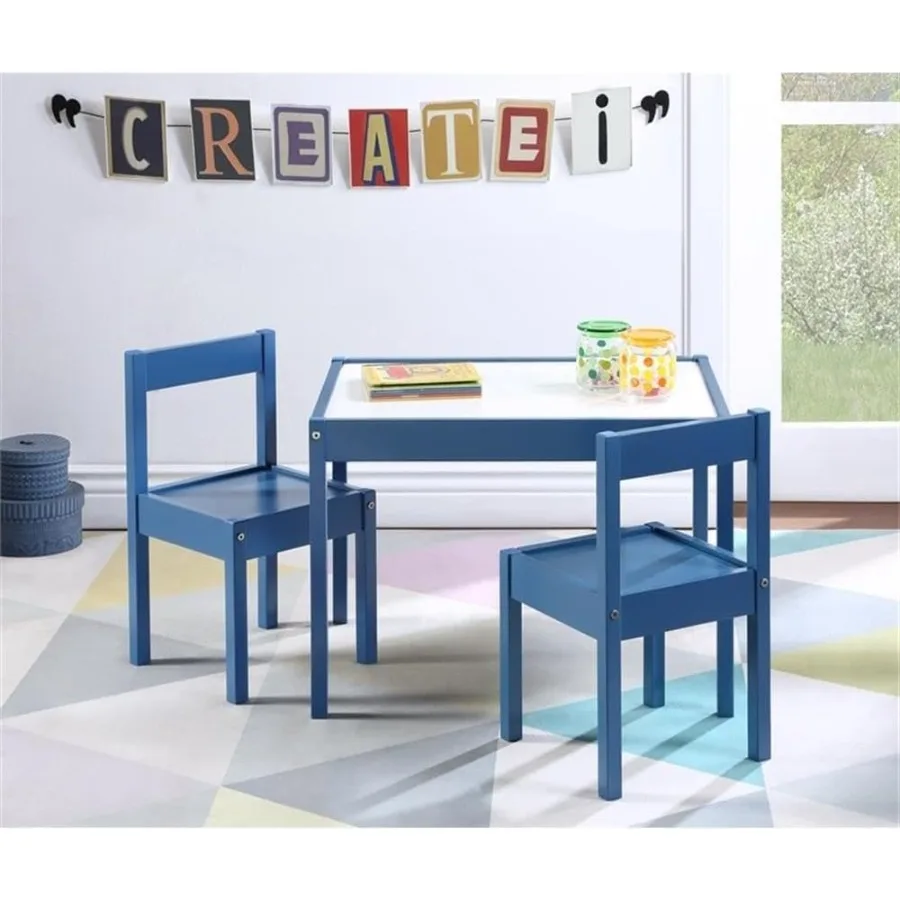 

3Piece Wood Dry Erase Table And Chair Set Durable ScratchResistant In Dark Blue Home Schooling Playrooms And Creative Activitie