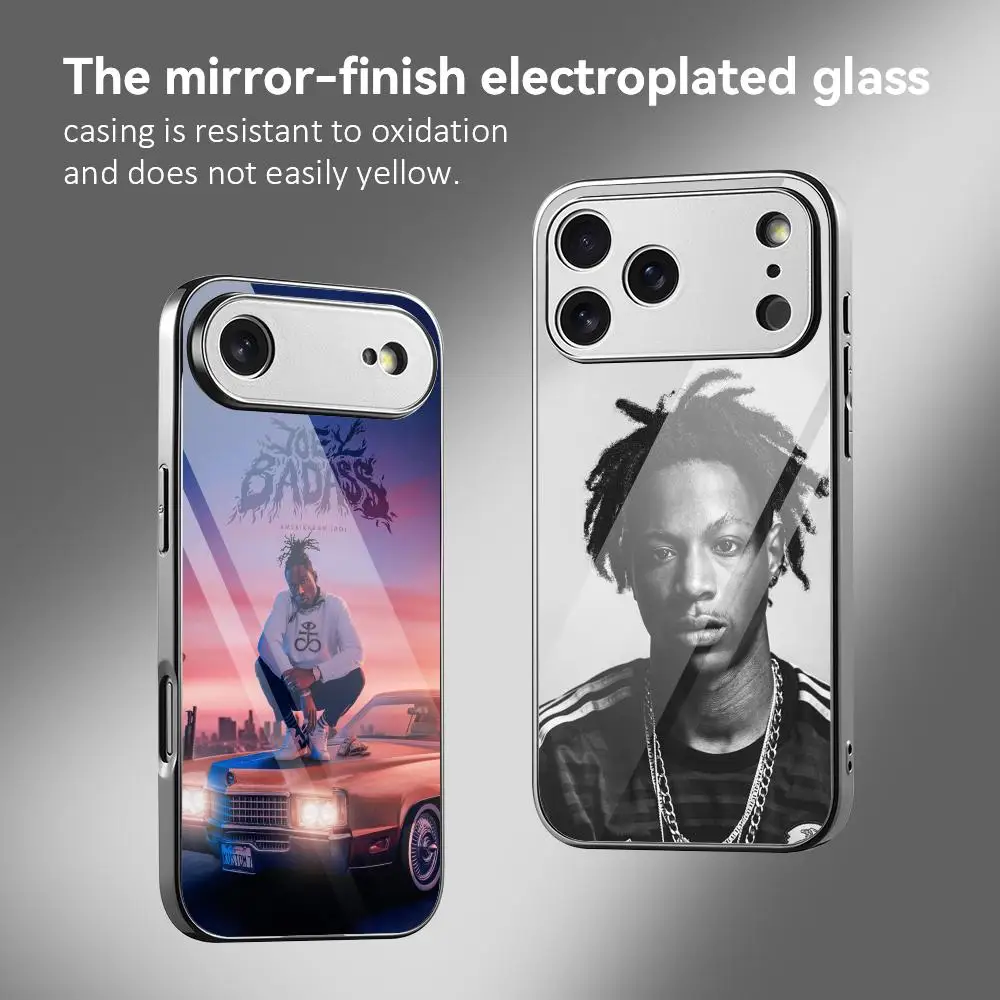 

Чехол для телефона J-Joey Bada$$ для iPhone 12–17 серии, металлический бампер с гальваническим покрытием и задней панелью из закаленного стекла